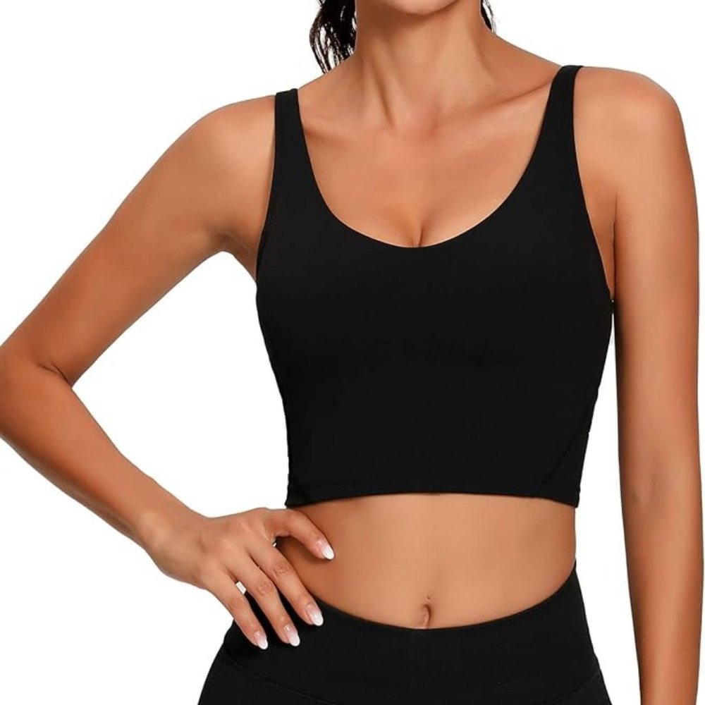 Women Sports Bra Longline Crop Tank Top Padded Workout Running Yoga